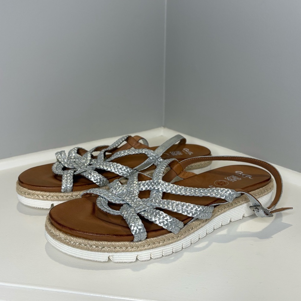 Ara Jamaica Silver Braided Leather Sandal